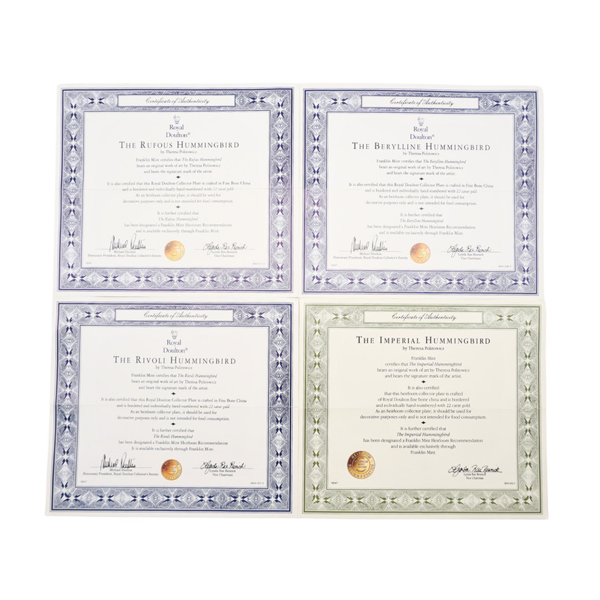 Royal Doulton Hummingbird Limited Edition Plates, Set of Four