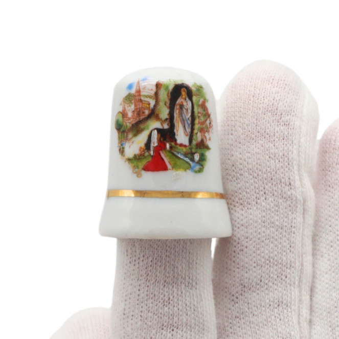 Religious Vintage French Porcelain Thimble With Holy Virgin Mary