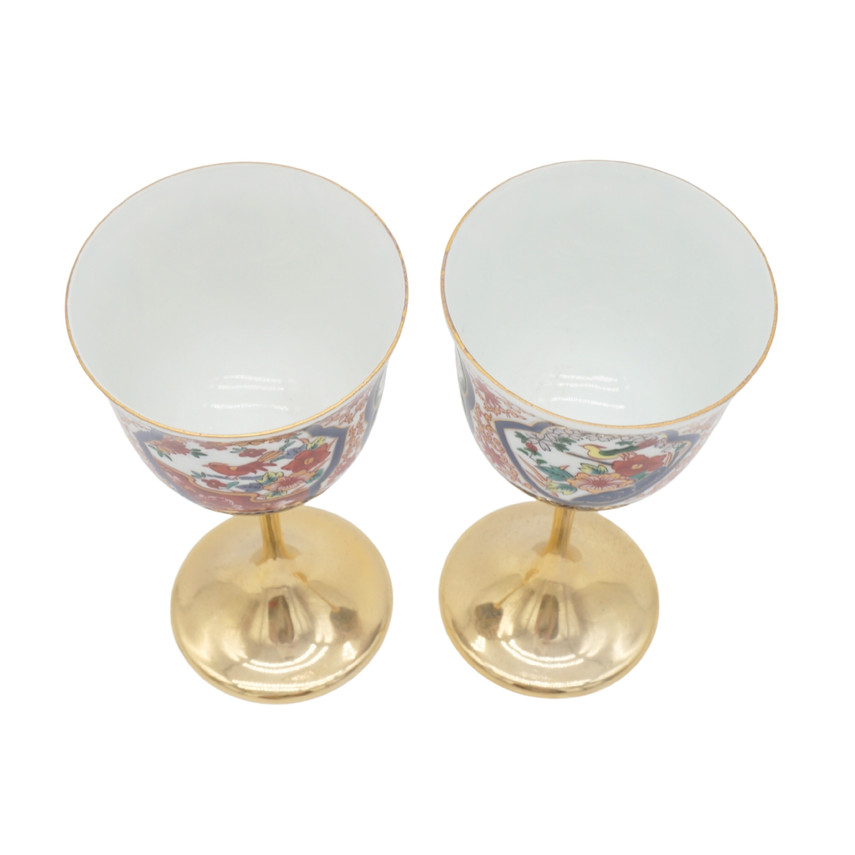 Vintage Arita Ceramic Wine Goblets in Old Imari Style
