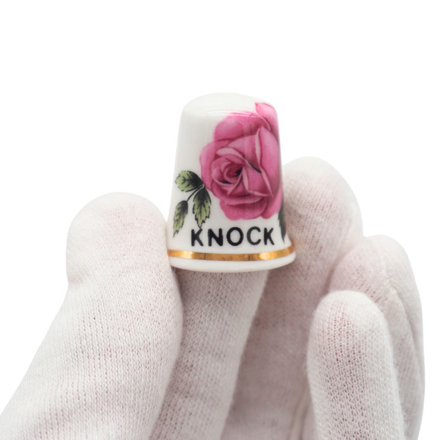 Knock Fine Bone China Thimble With a Pink Rose Design