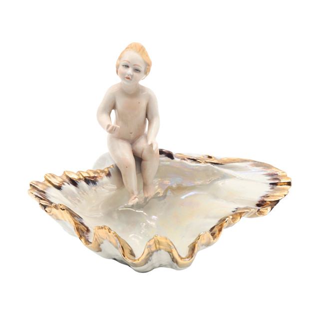 Vintage German Porcelain Baby Figurine in Shell, 1960s