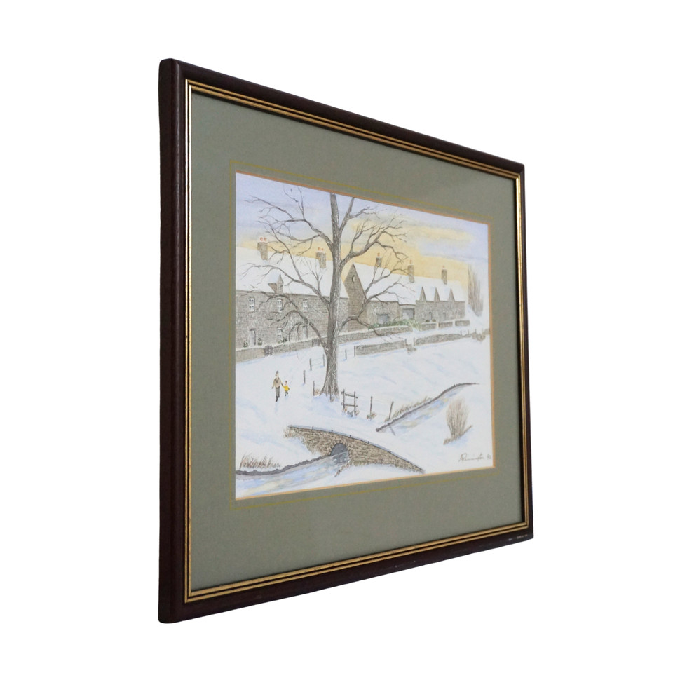 Winter Village Watercolour with Pencil Details, by Remington, 1992