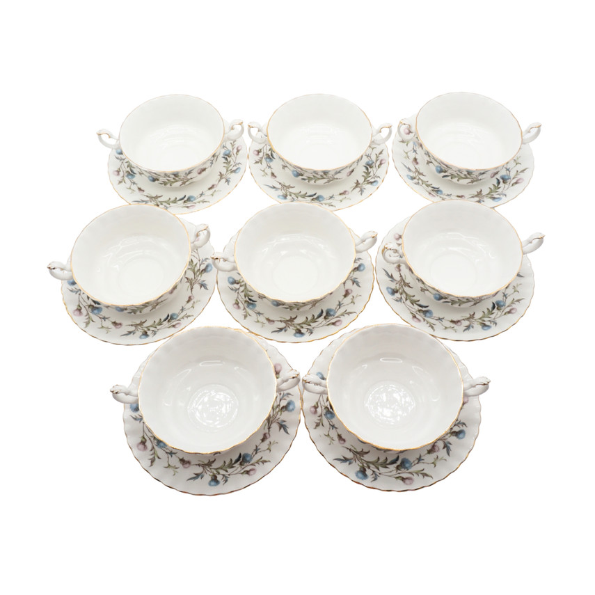 Royal Albert Brigadoon Pattern Soup Coupe And Saucer Set of Eight