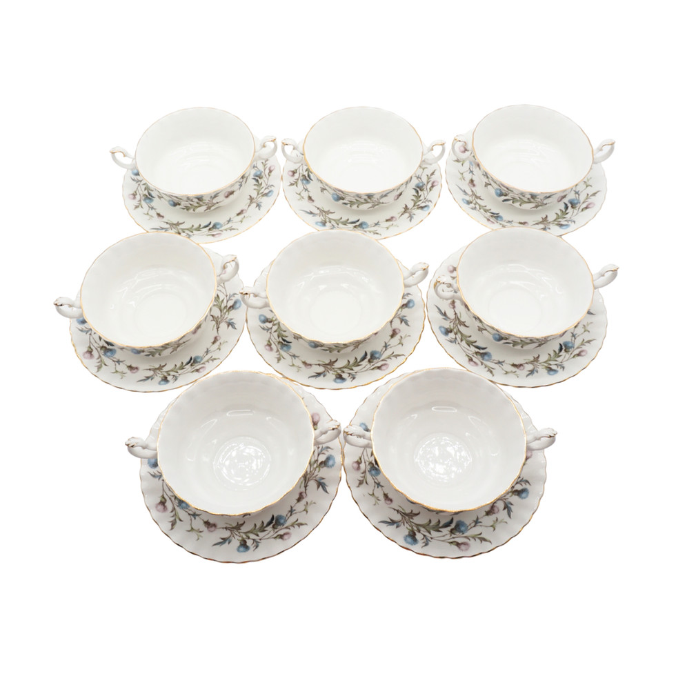 Royal Albert Brigadoon Pattern Soup Coupe And Saucer Set of Eight