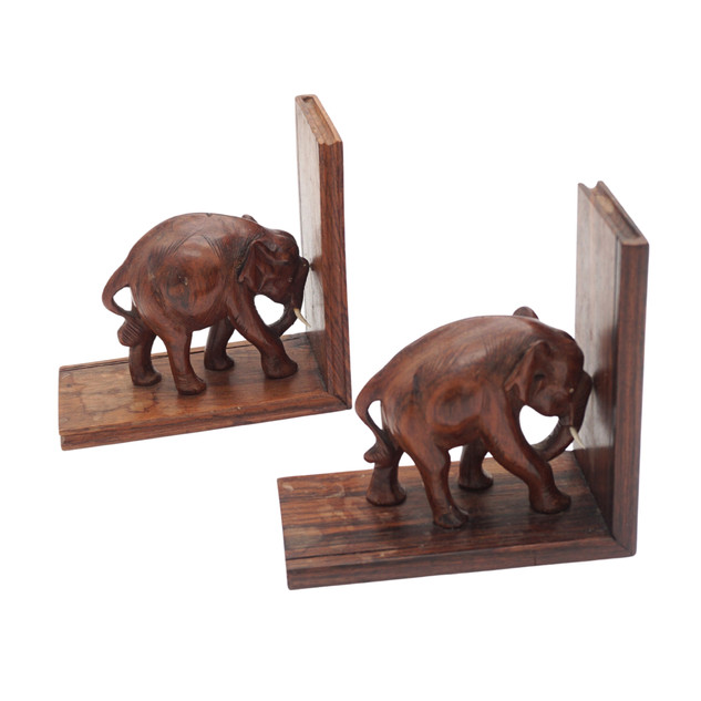 Vintage Hand Carved Asian Elephant Bookends