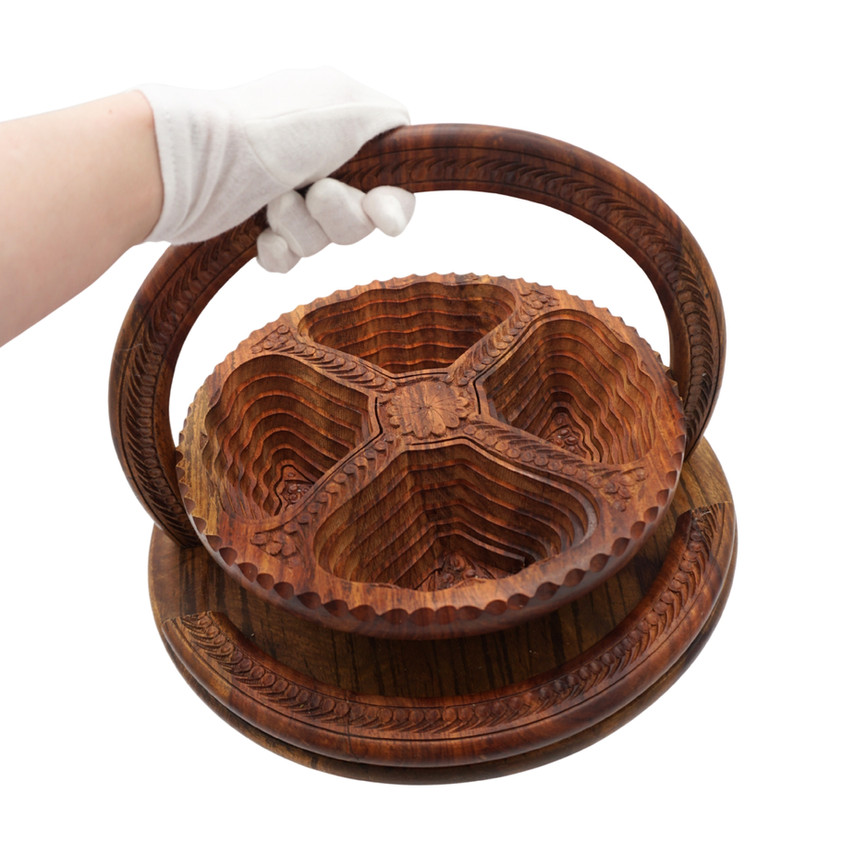 Handmade Rosewood Foldable Snack Serving Basket