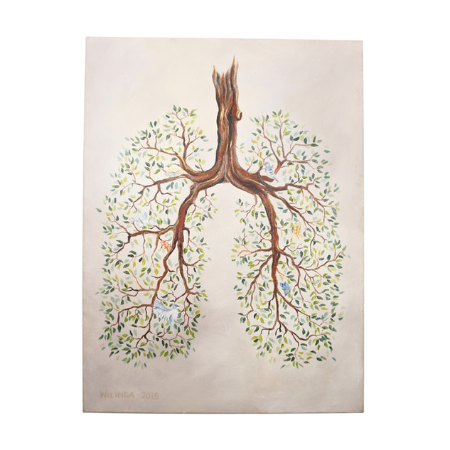Original Acrylic Lung Tree Painting with Birds on Canvas, 2018