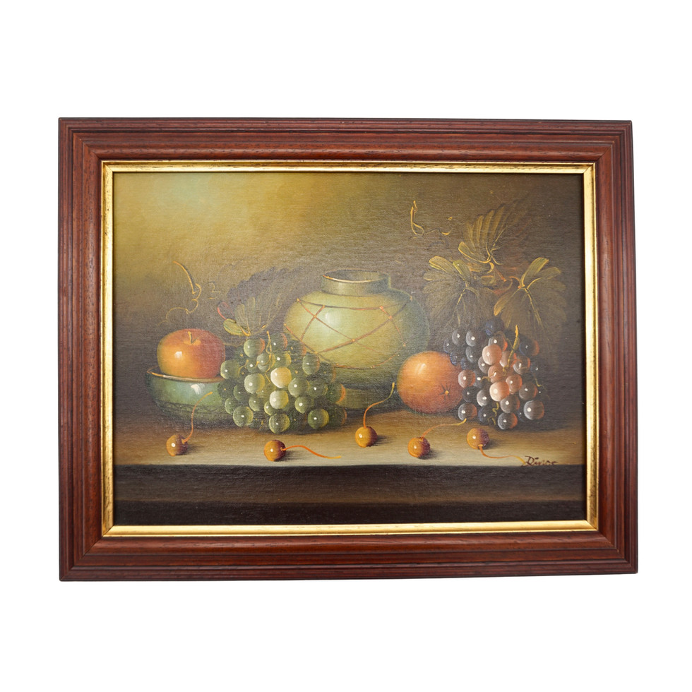 Vintage Oil on Board Painting, Still Life Composition of Fruit, Signed