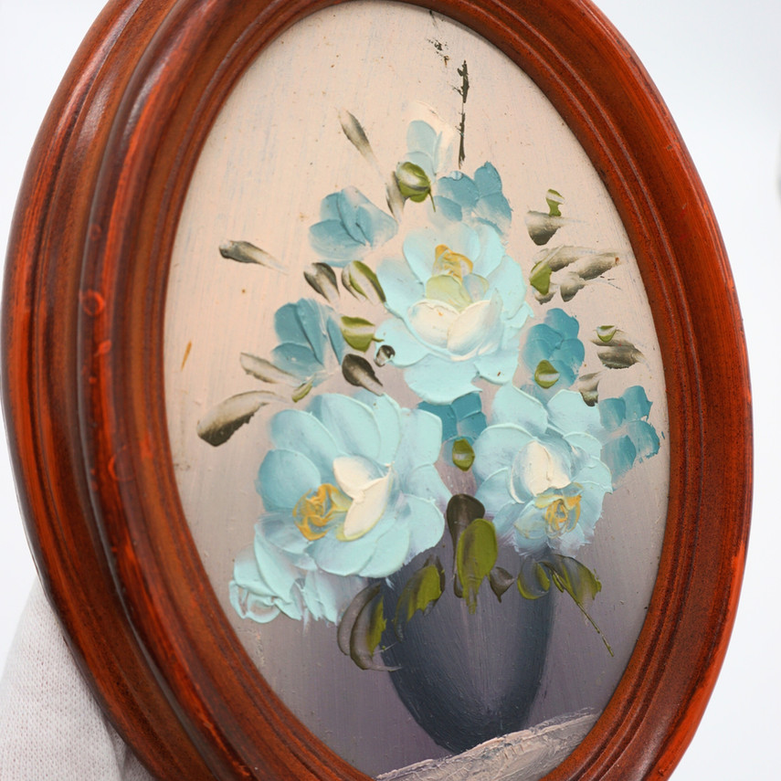 Small Vintage Oval Floral Painting