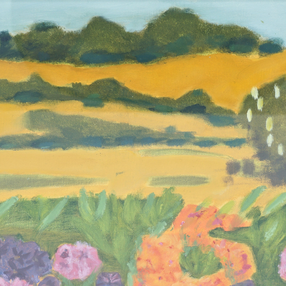 Landscape of Flowers and Trees Original Oil on Board Painting