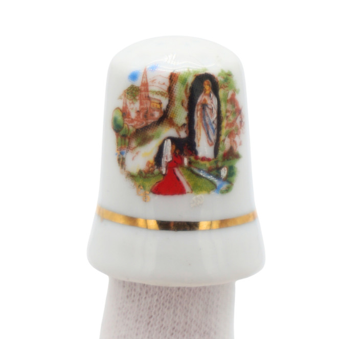 Religious Vintage French Porcelain Thimble With Holy Virgin Mary
