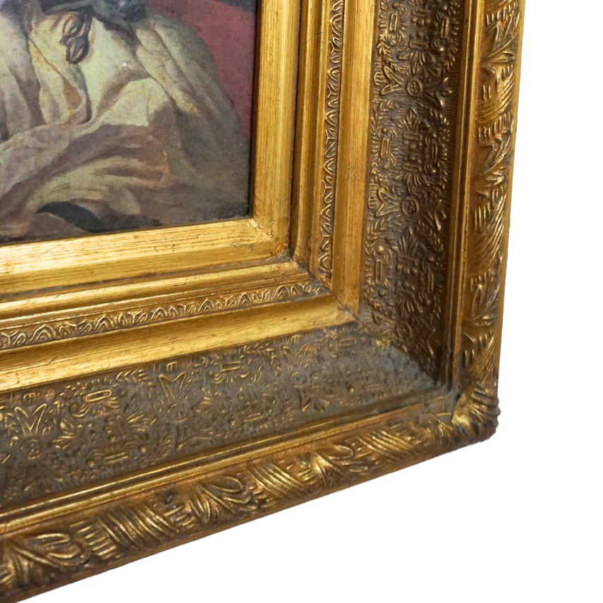 Antique Gilded Framed Portrait Painting of a Young Woman