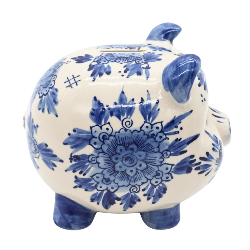 Vintage Delft Blue Hand Painted Ceramic Piggy Bank