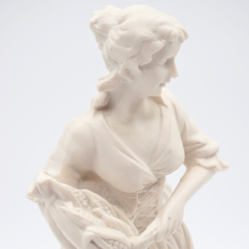 Victorian Style Woman Figurine Holding Wheat, Resin Decorative Statue