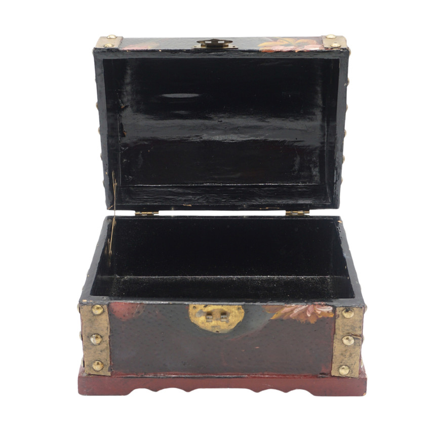 Vintage Wood Hand Painted Floral Design Trinket Box