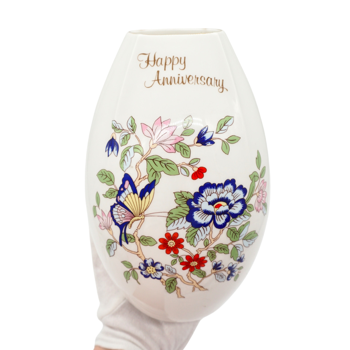Royal Tara Bone China Butterfly Floral Happy Anniversary Vase