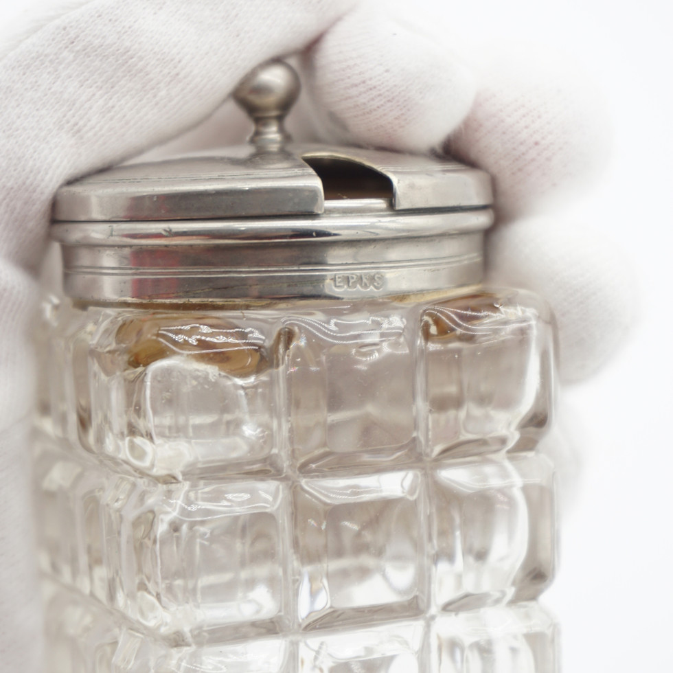 Vintage Glass & Silver Plated Mustard Condiment Pot