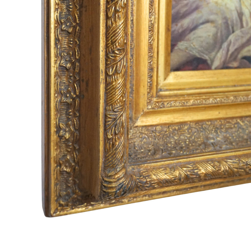 Antique Gilded Framed Portrait Painting of a Young Woman