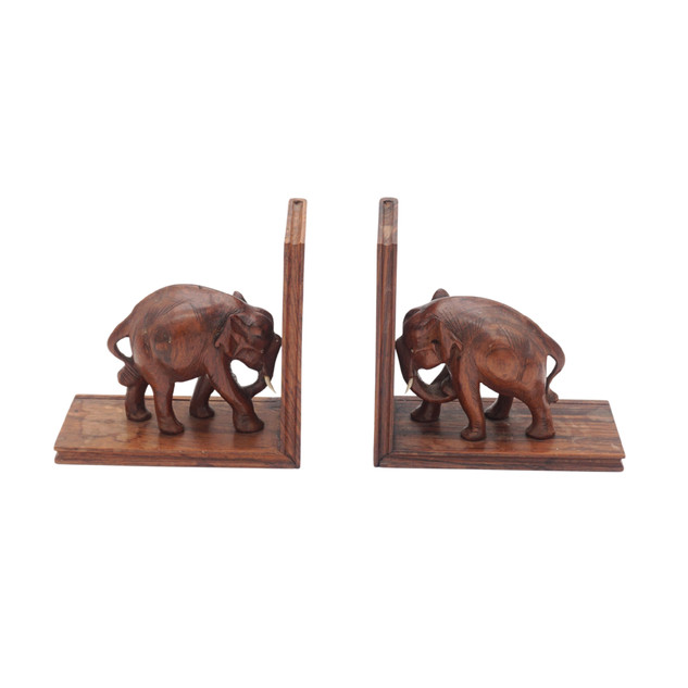 Vintage Hand Carved Asian Elephant Bookends