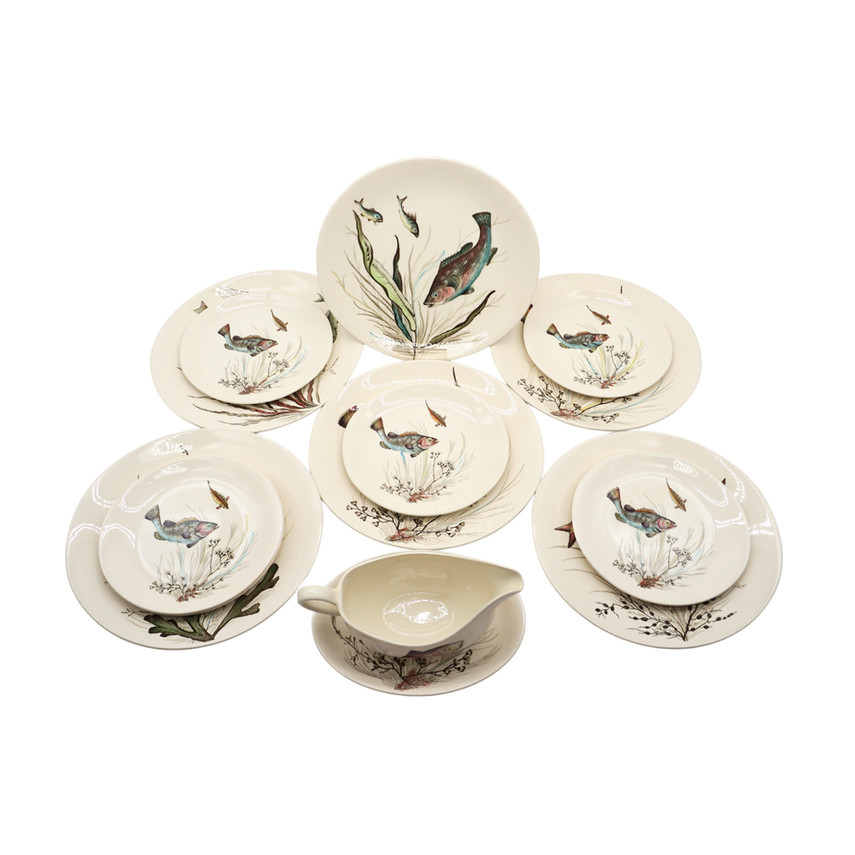 Vintage Johnson Brothers Fish Themed Tableware Set, 14 Pieces