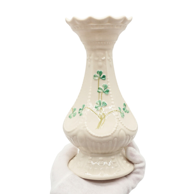 Belleek Irish Porcelain Island Shamrock Vases, Set of Two