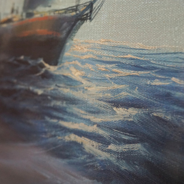 Oil Painting of a Sailing Ship at Sea, Signed F. Gonzalez