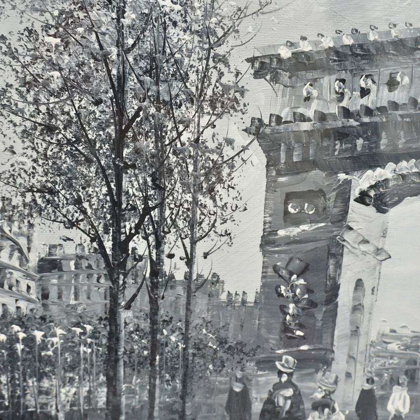 Caroline Burnett Black and White Oil Painting of Arc de Triomphe, Paris