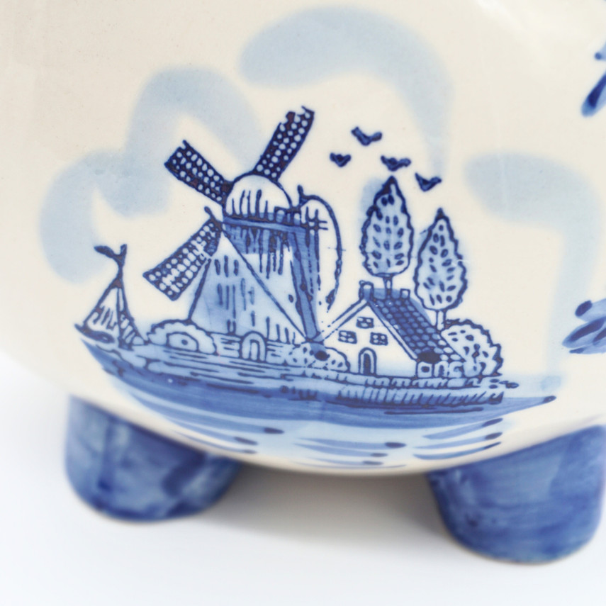 Vintage Delft Blue Hand Painted Ceramic Piggy Bank