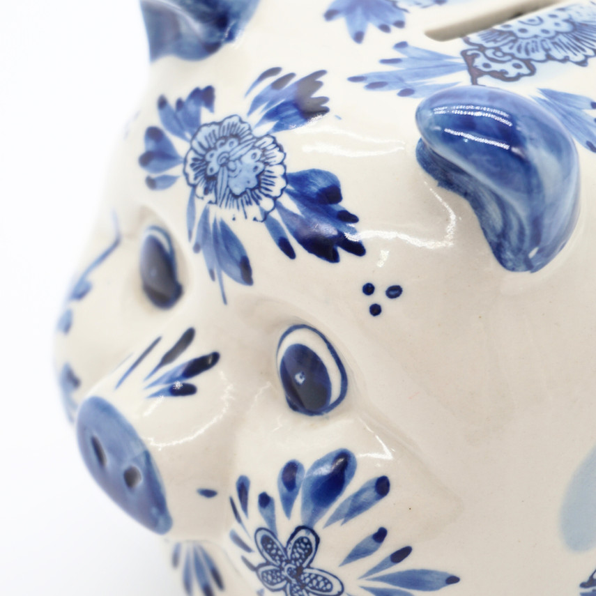 Vintage Delft Blue Hand Painted Ceramic Piggy Bank