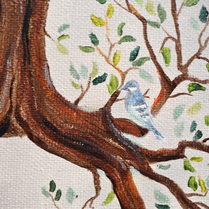 Original Acrylic Lung Tree Painting with Birds on Canvas, 2018