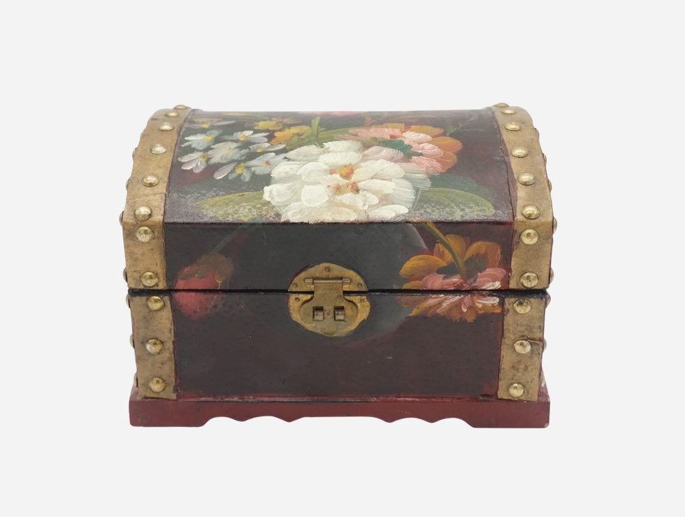 Vintage Wood Hand Painted Floral Design Trinket Box