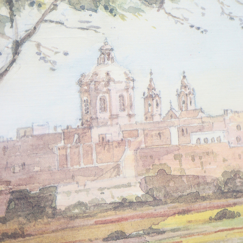 Print of a Watercolour Painting, The Old City of Mdina, Malta