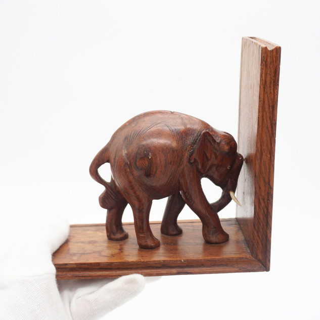 Vintage Hand Carved Asian Elephant Bookends