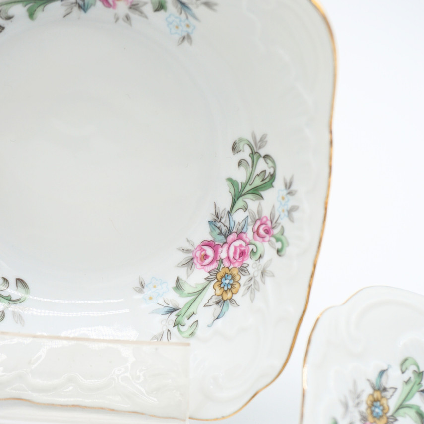 Vintage Cmielow Poland White Floral Bowl, Set of Six