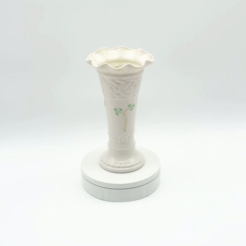 Belleek Tara Celtic Cream With Green Shamrocks Vase, 2002