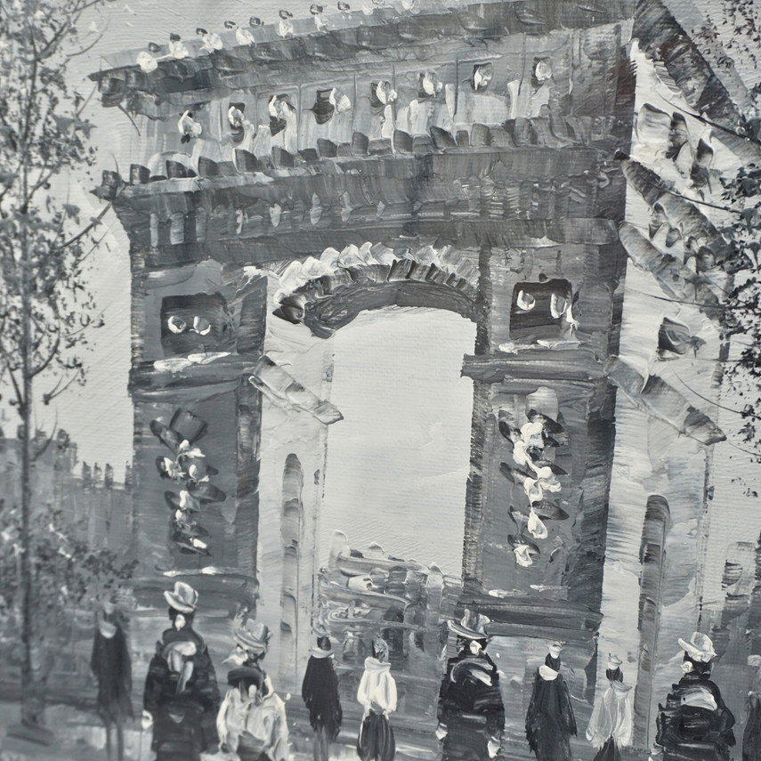 Caroline Burnett Black and White Oil Painting of Arc de Triomphe, Paris