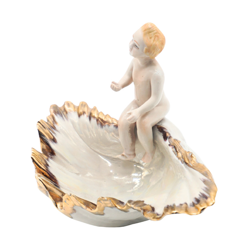 Vintage German Porcelain Baby Figurine in Shell, 1960s