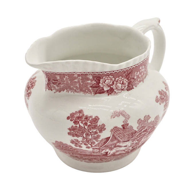 Adams English Scenic Pink Ironstone Jug