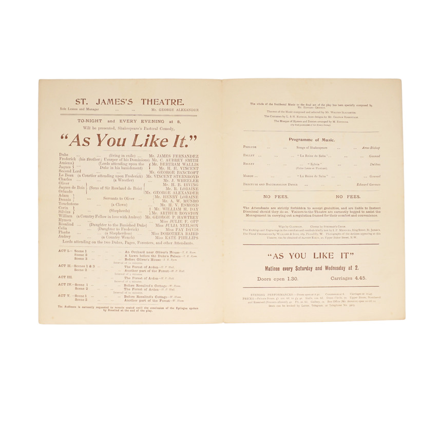 Shakespeare Programme, St. James Theatre, King Street, London, 1897