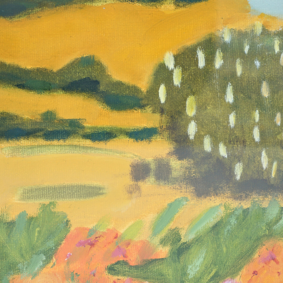 Landscape of Flowers and Trees Original Oil on Board Painting