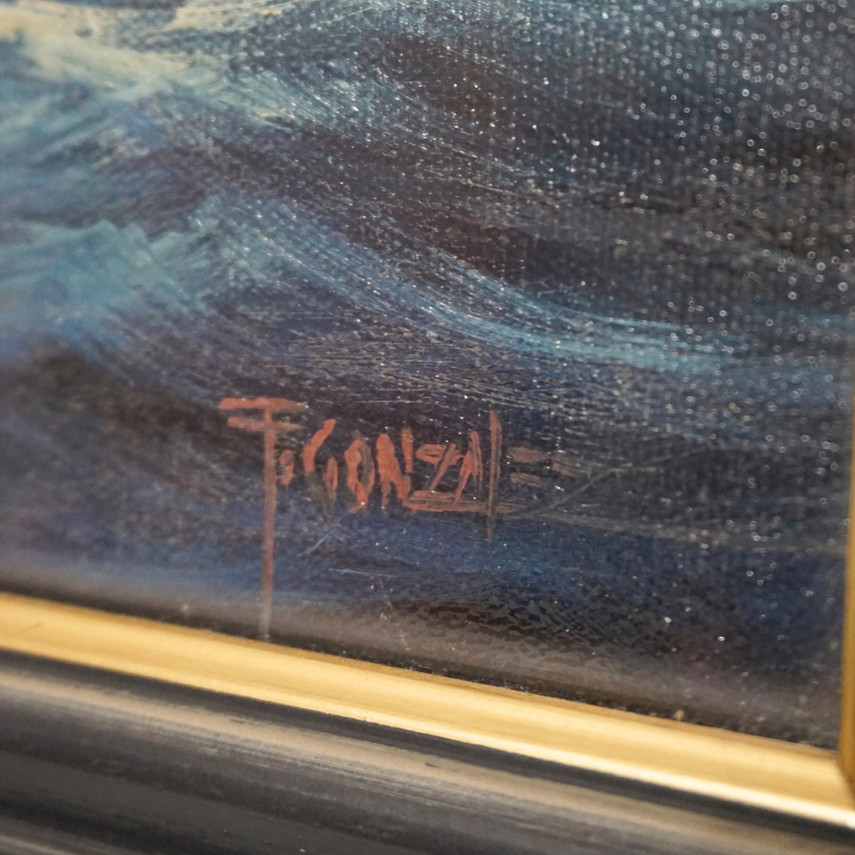 Oil Painting of a Sailing Ship at Sea, Signed F. Gonzalez