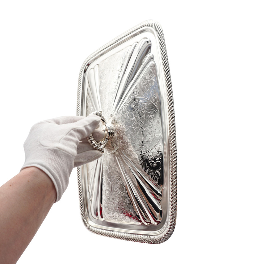 Queen Anne Silver Plated Glass Pyrex Serving Dish Stand With Lid