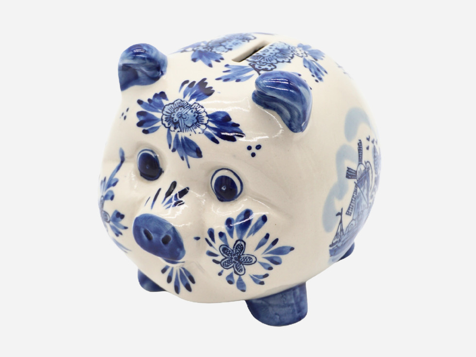 Vintage Delft Blue Hand Painted Ceramic Piggy Bank