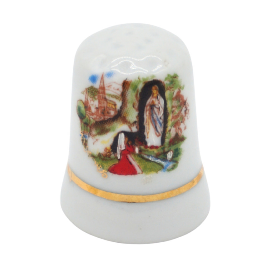 Religious Vintage French Porcelain Thimble With Holy Virgin Mary