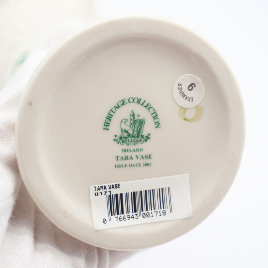 Belleek Tara Celtic Cream With Green Shamrocks Vase, 2002