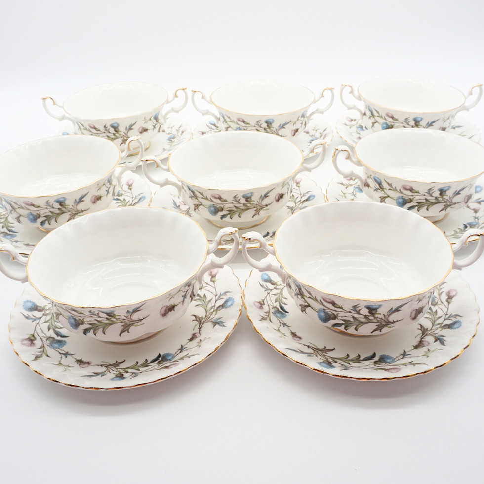 Royal Albert Brigadoon Pattern Soup Coupe And Saucer Set of Eight