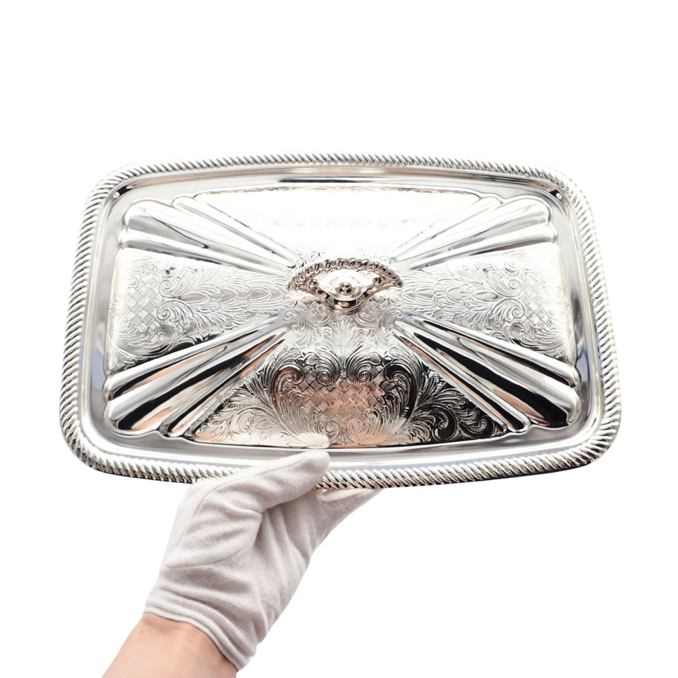 Queen Anne Silver Plated Glass Pyrex Serving Dish Stand With Lid
