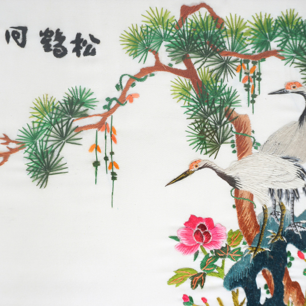 Vintage Chinese Silk Embroidery Cranes Picture