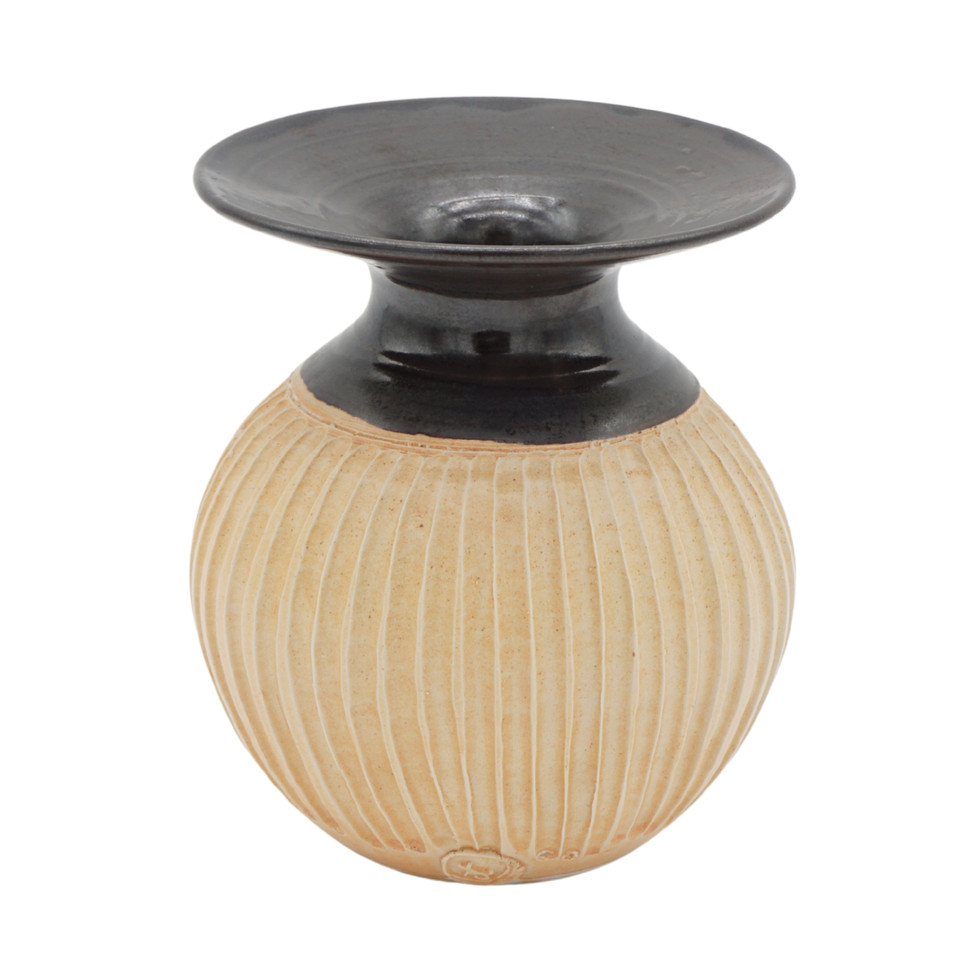 Vintage Handmade Pottery Vase with Letter T