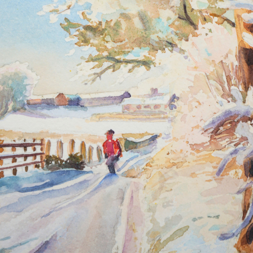 Watercolor Painting of a Snowy Landscape, Unframed, by Mary Harris